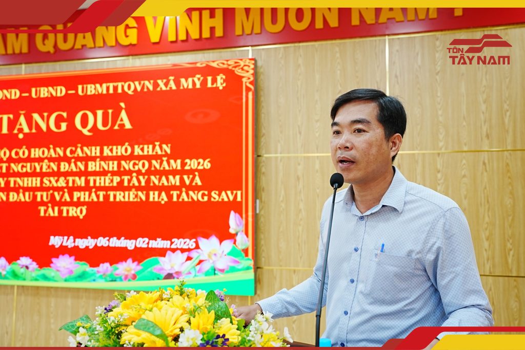 Ông Bùi Quốc Toàn – Chủ tịch Ủy ban MTTQ Việt Nam xã Mỹ Lệ phát biểu tại buổi lễ